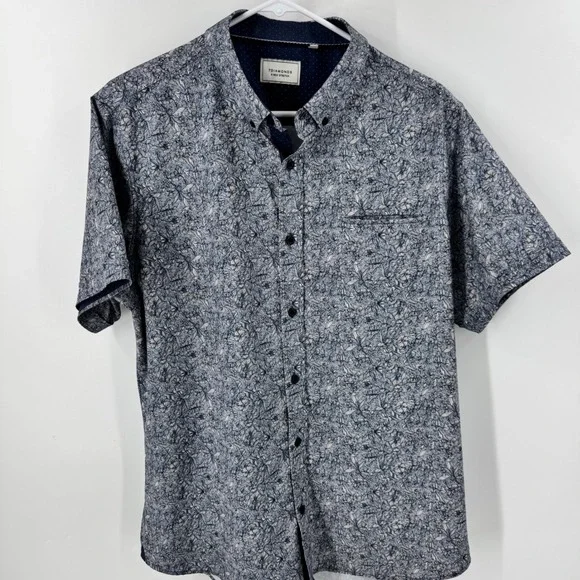 7Diamonds Mens Short Sleeve Button Up Shirt Blue Floral Print 4 Way Stretch Sz L - Picture 6 of 12